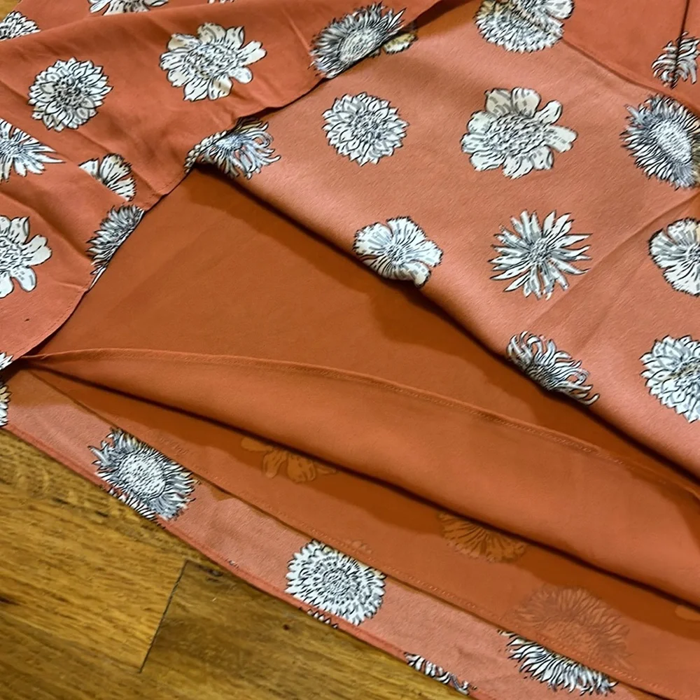 Philosophy Sleeveless Copper White Flower V Neck Midi Shift Dress Women’s XS